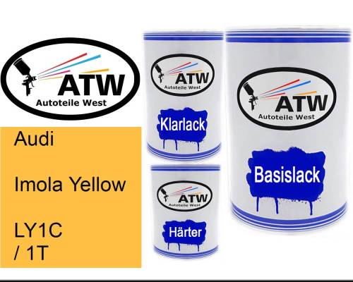 Audi, Imola Yellow, LY1C / 1T: 500ml Lackdose + 500ml Klarlack + 250ml Härter - Set, von ATW Autoteile West.